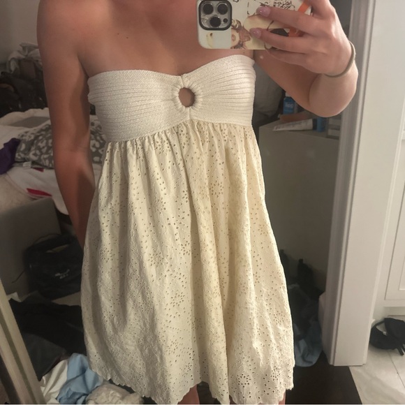 Zara White Cream Strapless Embellished Sundress - Picture 1 of 2